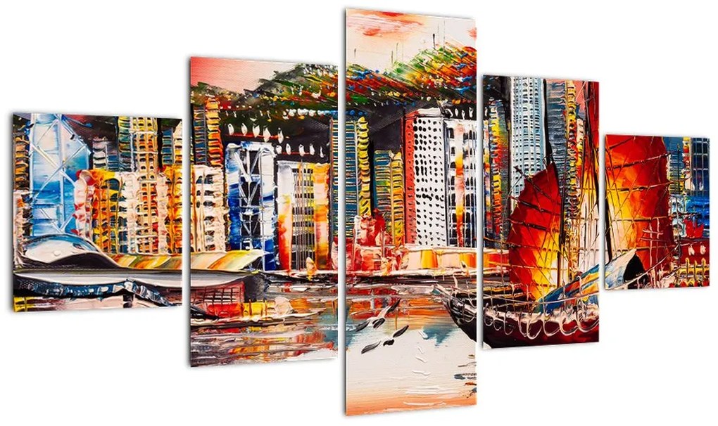 Obraz - Victoria Harbor, Hong Kong, obraz olejny (125x70 cm)