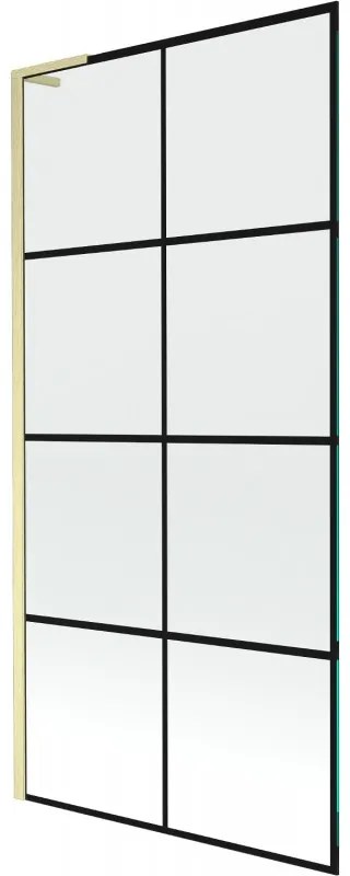 Mexen Next L parawan nawannowy 1-skrzydłowy 90 x 150 cm, czarna kratka, złoty szczotkowany - 895-090-000-03-77-55