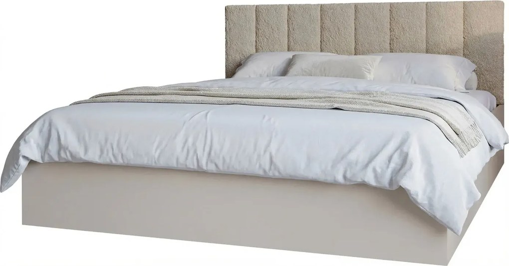 Beżowe łóżko z beżowym zagłówkiem włochacz 160x200 L5-L99