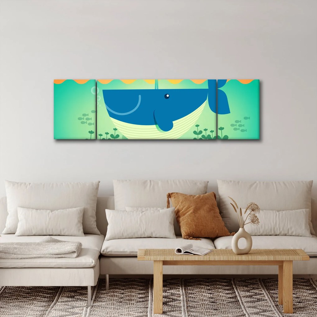 Obraz - Wesoły wieloryb w morzu (170x50 cm)