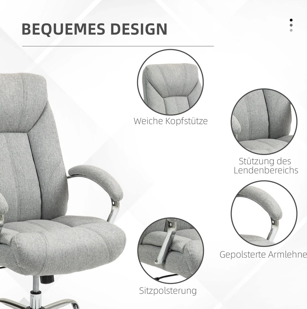 Vinsetto Ergonomiczne Krzesło Biurowe z Wysokim Oparciem, Oddychająca Tkanina, Regulowana Wysokość, Szare