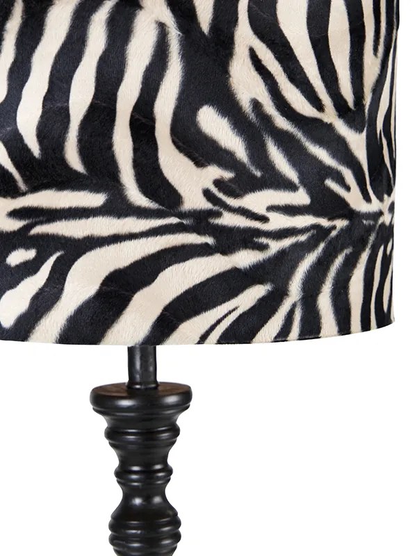 Lampa stojąca czarna z abażurem w zebrę 40 cm - Classico klasyczny/Antyczny Oswietlenie wewnetrzne