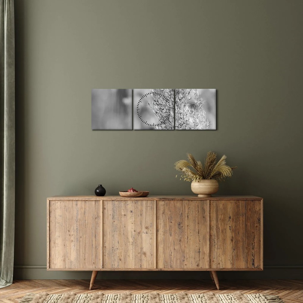 Obraz - Trawa pampasowa Boho (z zegarem) (90x30 cm)