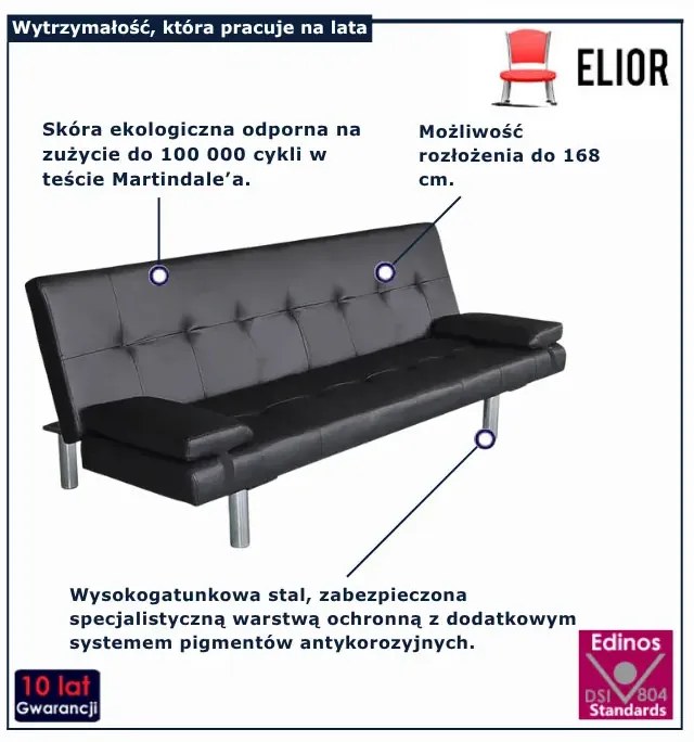 Czarna kanapa rozkładana z ekoskóry – Bien