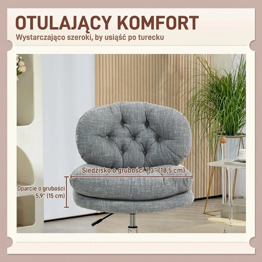 HOMCOM Fotel biurowy bez podłokietników krzesło do biurka obrotowe regulowana wysokość tapicerowane szare do komputera pracy 65x65x84~94 cm | Aosom PL