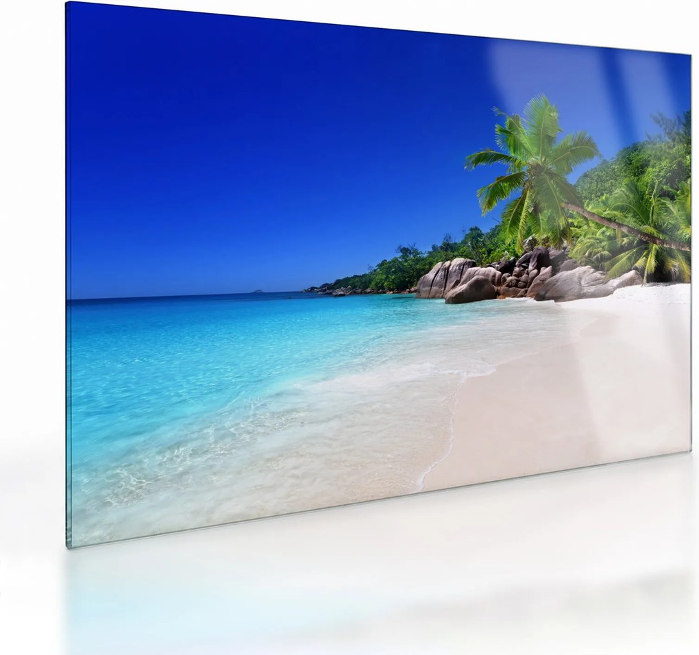 Obraz na szkle - plaża na wyspie Praslin (70x50 cm)