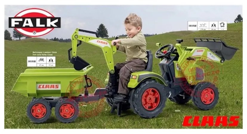 Falk ogromny traktor claas axos z przyczepą, łyżką i spychaczem