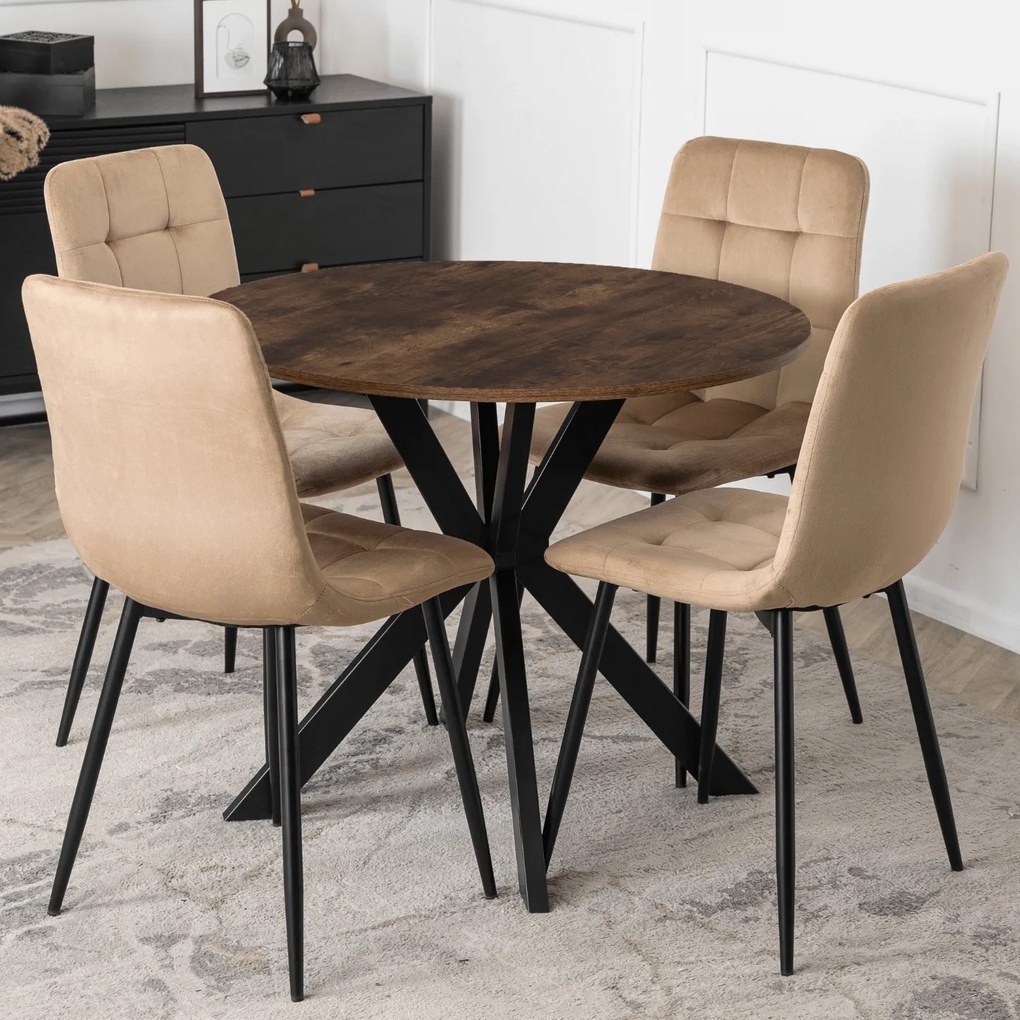 Stół Okrągły LAUREN 90 cm Dąb Rustykalny/Czarny Loft Nowoczesny