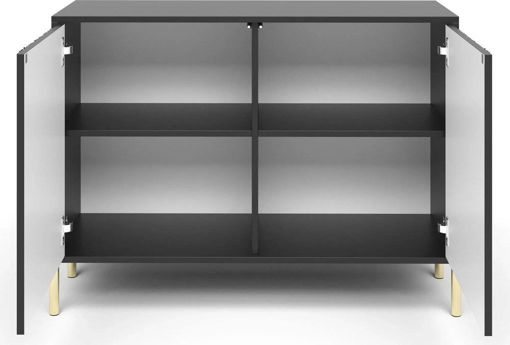 Czarna ryflowana komoda na złotych nóżkach E6-R75
