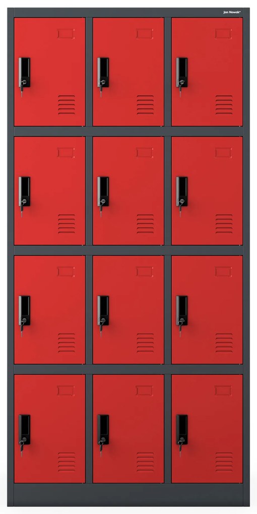 Szafka skrytkowa socjalna BHP MARCIN, 900 x 1850 x 400 mm, antracytowo-czerwona