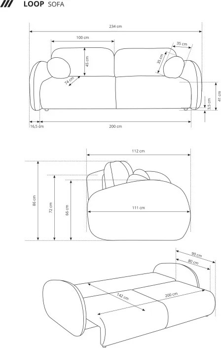 Sofa LOOP z funkcja spania i pojemnikiem SZARY RAVEN 06