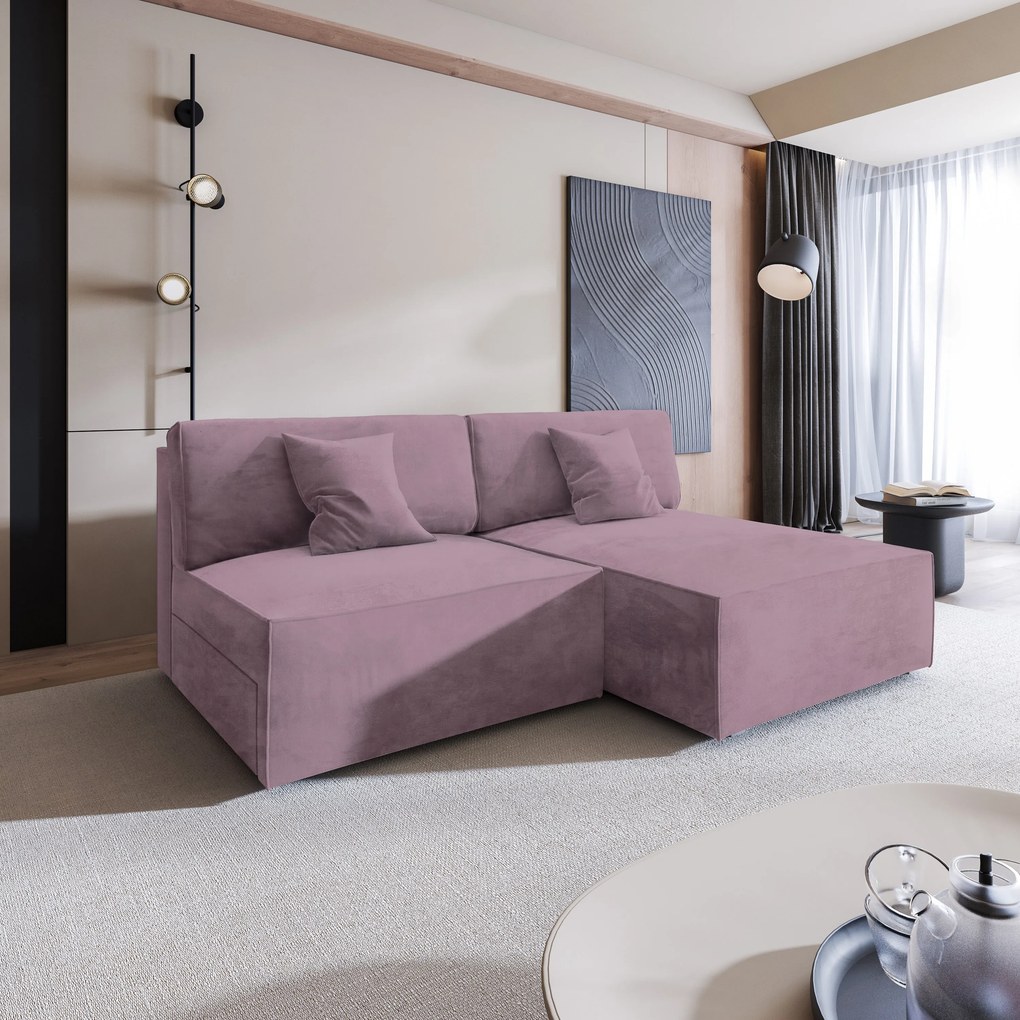 Masseno Narożnik FIORO z funkcją spania i pojemnikiem na pościel Narozniki L, Rozkładana sofa - Wrzosowy, MONOLITH 62