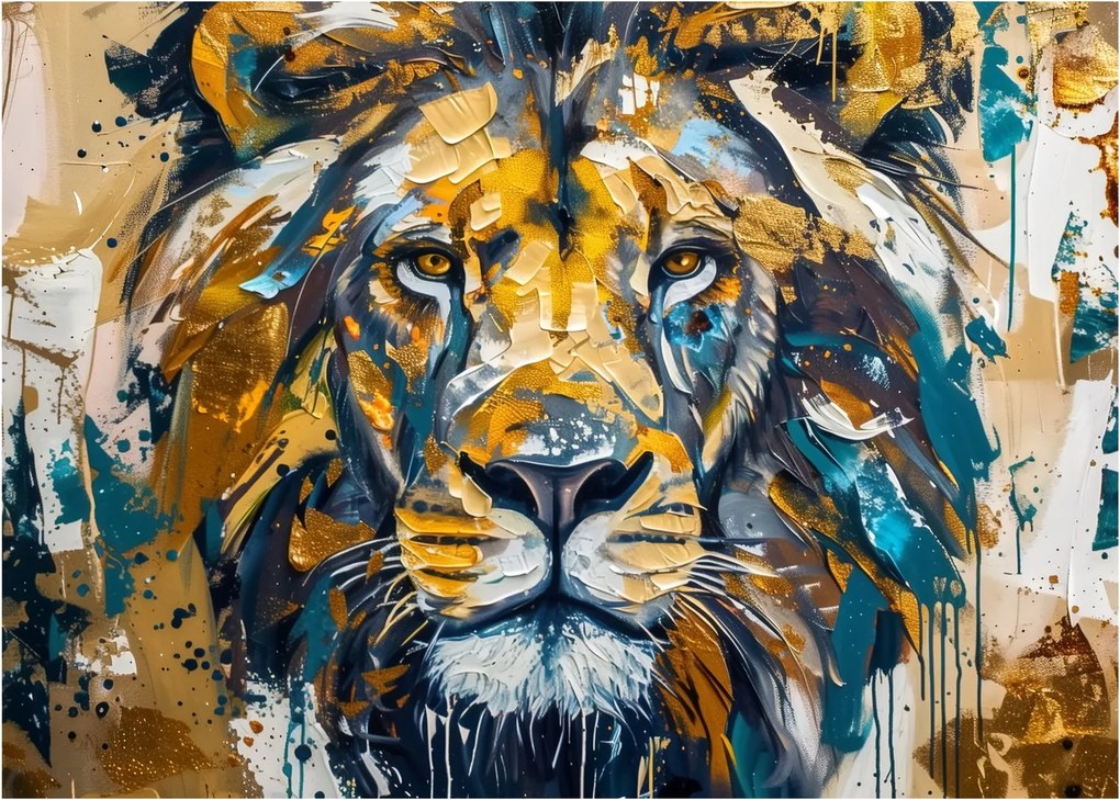 Obraz - Abstrakcyjny obraz olejny z lwem (70x50 cm)