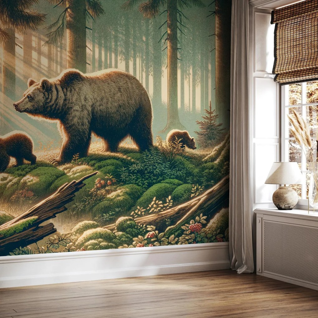 Fototapeta - Niedźwiedzie w lesie (196x136 cm)