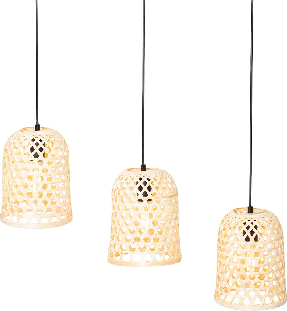 Orientalna lampa wisząca czarna z bambusowym 3-światłowym - Rayan