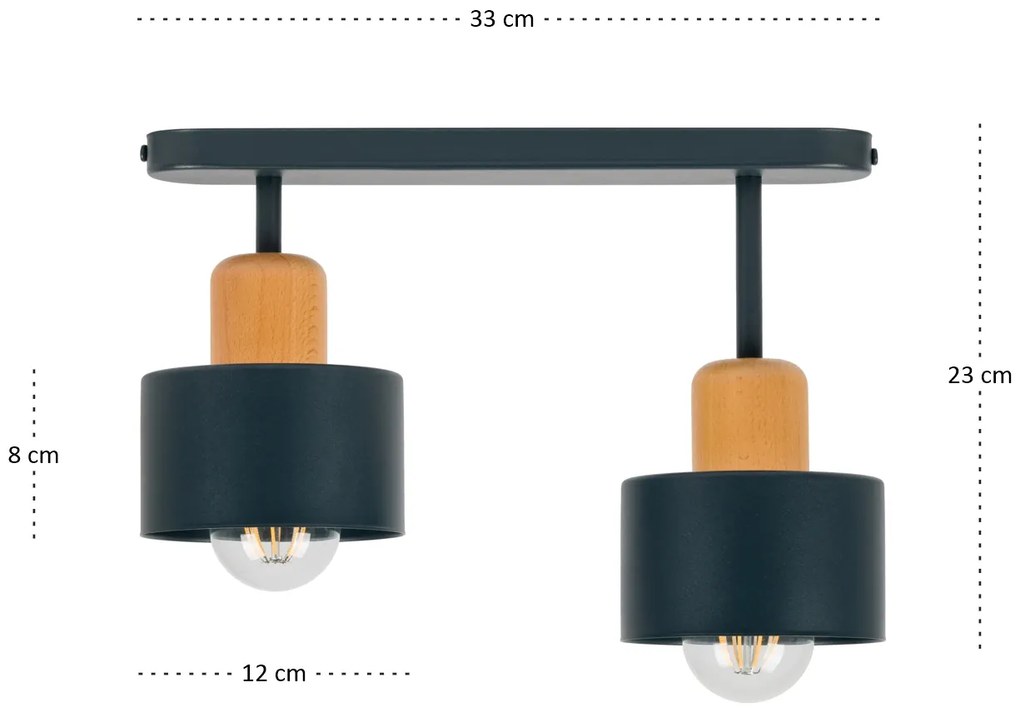 Antracytowa lampa sufitowa, dwupunktowy spot DBU3306AN z drewna i meta