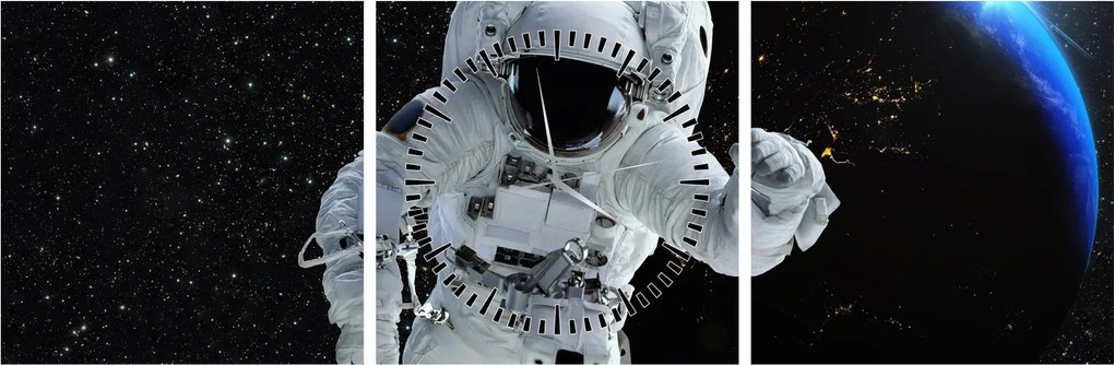 Obraz - Astronauta w kosmosie (z zegarem) (90x30 cm)