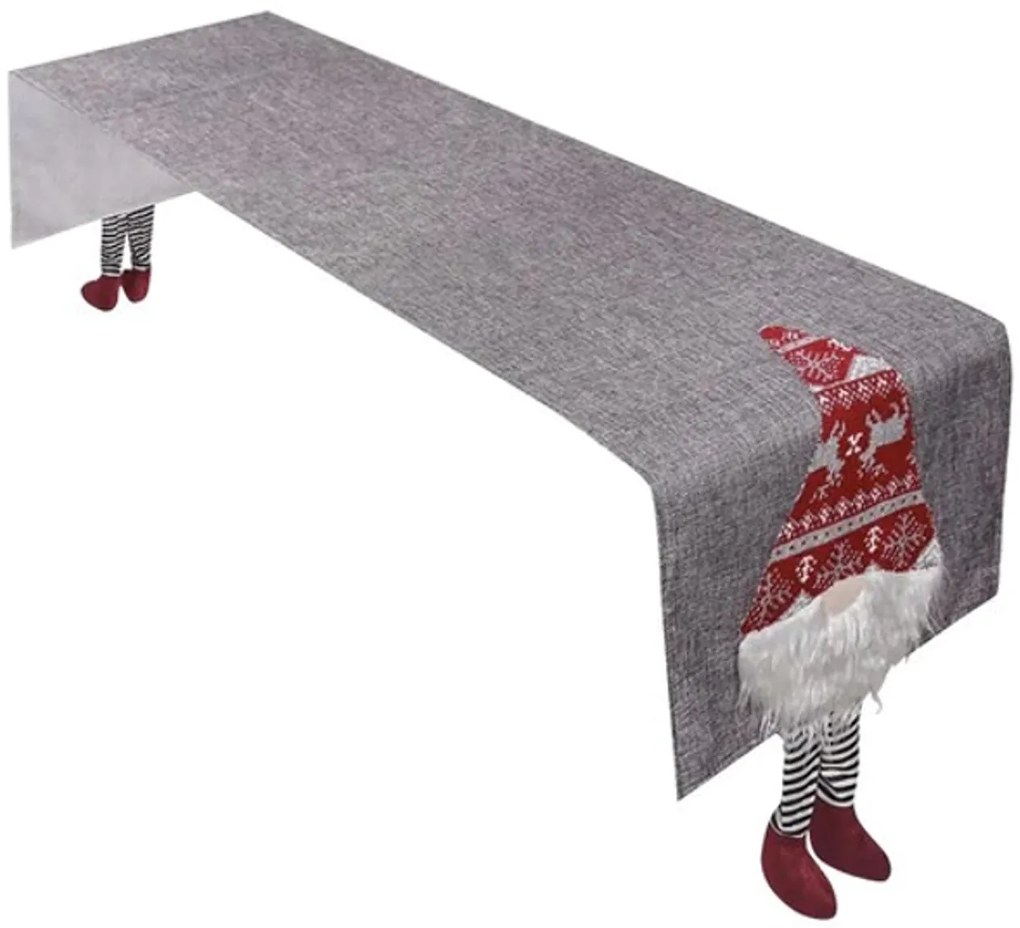 Świąteczny bieżnik na stół NORDIC GNOME 34x180 cm, szary