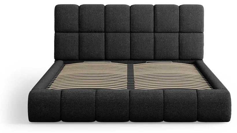 Czarne tapicerowane łóżko dwuosobowe ze schowkiem i stelażem 180x200 cm Bellis – Micadoni Home