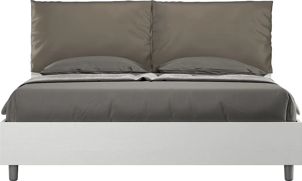 Łóżko wyposażone w stelaż z listwami z pojemnikiem 160x200 Frassino biała poduszkami sztucznej skóry cappuccino Egos Antea