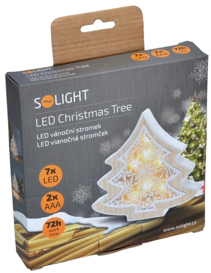 Solight 1V45-T Bożonarodzeniowa choinka drewniana, ciepły biały, 6 LED