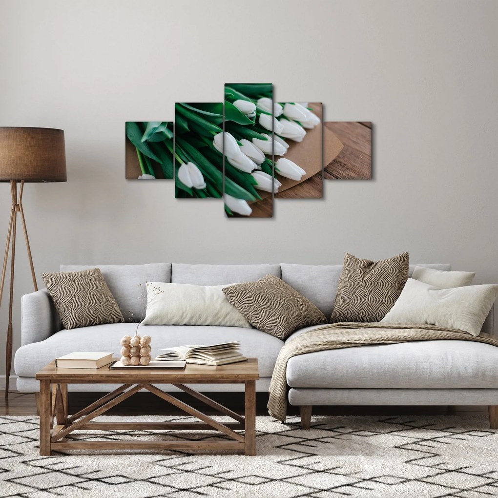 Obraz bukietu białych tulipanów (125x70 cm)