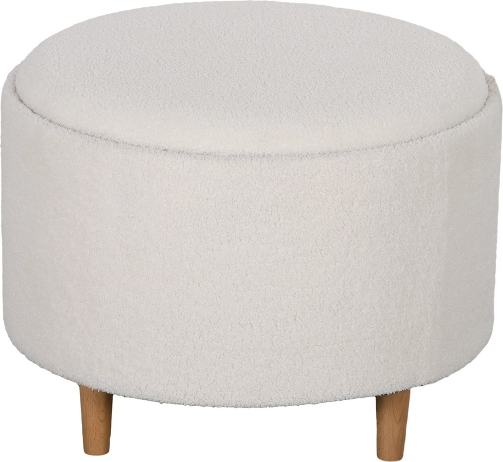 HOMCOM Stołek otomana ze schowkiem, okrągły stołek ze składanym siedziskiem, drewniane nogi, nowoczesny, do salonu, sypialni, biały, Ø56 x 42 cm