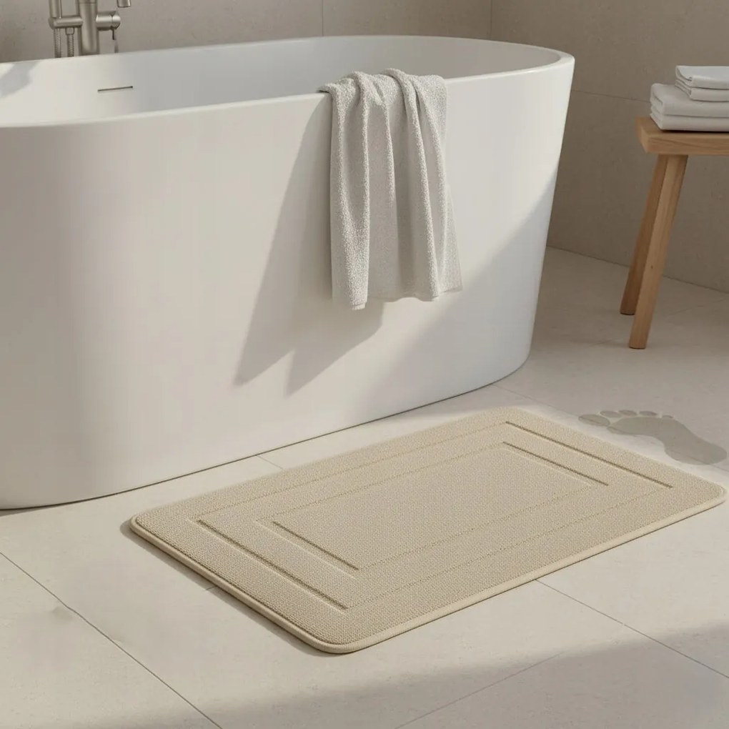 Beżowy Dywanik Łazienkowy 40x60 cm Dekoracyjny gumowy spód antypoślizgowy-S / Czarny