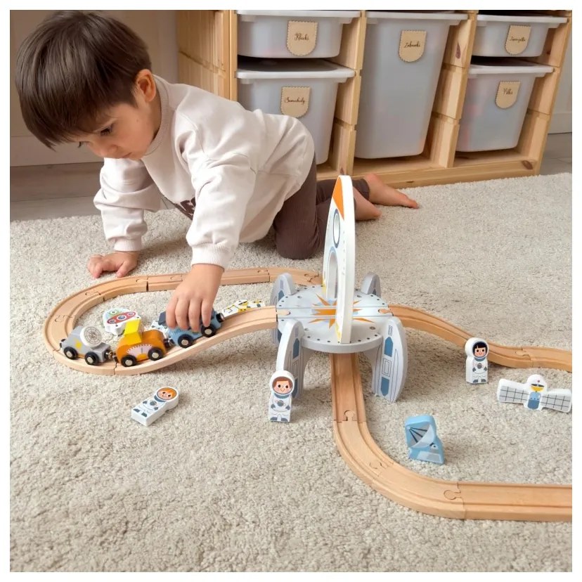 Tooky toy drewniana kolejka kosmiczna zestaw tory