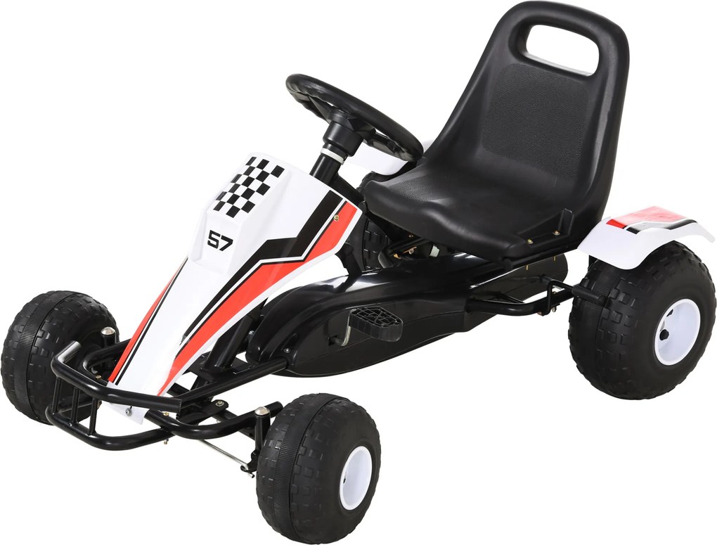 Gokart HOMCOM samochód dziecięcy na pedały z pedałem hamulca zabawka dla dzieci 3–8 lat stal kolor biały 104 x 66 x 57 cm z