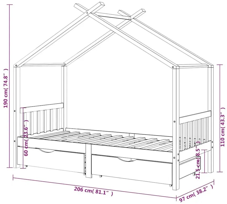 Szare łóżko dziecięce z 2 szufladami 90x200 cm H6-P21