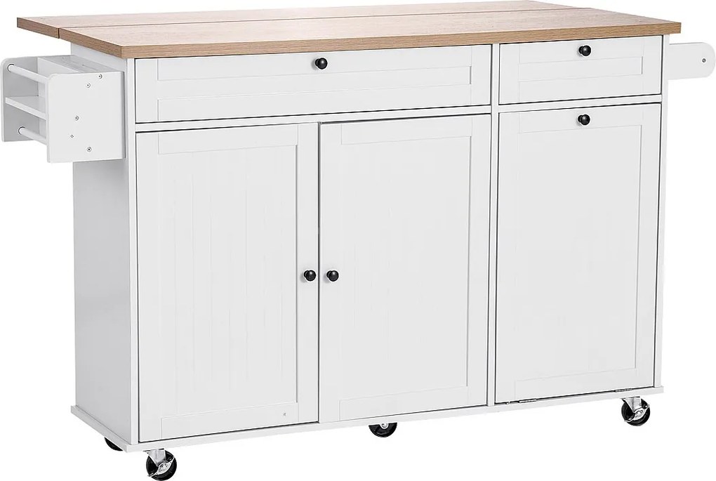 Wózek Kuchenny SucceBuy na Kółkach, Szerokość 153 cm, Ruchoma Wyspa Centralna z Klapą, 2 Szuflady, do Jadalni, Spiżarni