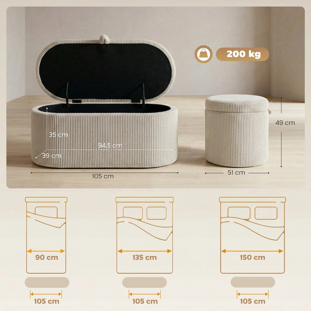 HOMCOM Tapicerowana skrzynia do przechowywania, wyściełane siedzisko, ławka na końcu łóżka, 105 x 51 x 49 cm, Beżowa | Aosom PL