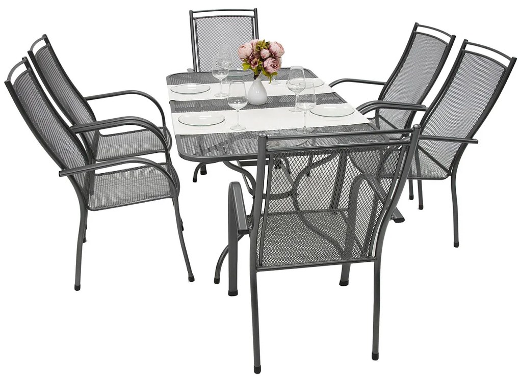 Metalowy zestaw ogrodowy PALMA I. 1 + 6 Stół prostokątny 160x95 cm (CT0311)