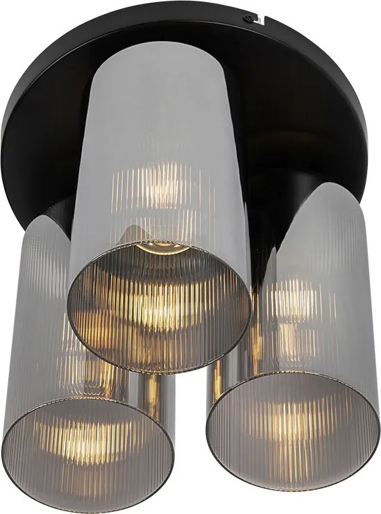 Lampa sufitowa w stylu art deco czarna z dymionym szkłem 3-światłowa - Laura