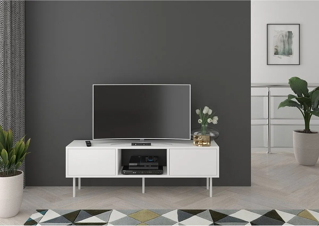 Biała nowoczesna komoda RTV Dancan MIRKA / szer. 130 cm