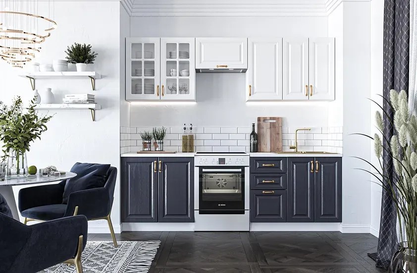 Klasyczne meble kuchenne 240 cm granatowy + biały W1-Z96