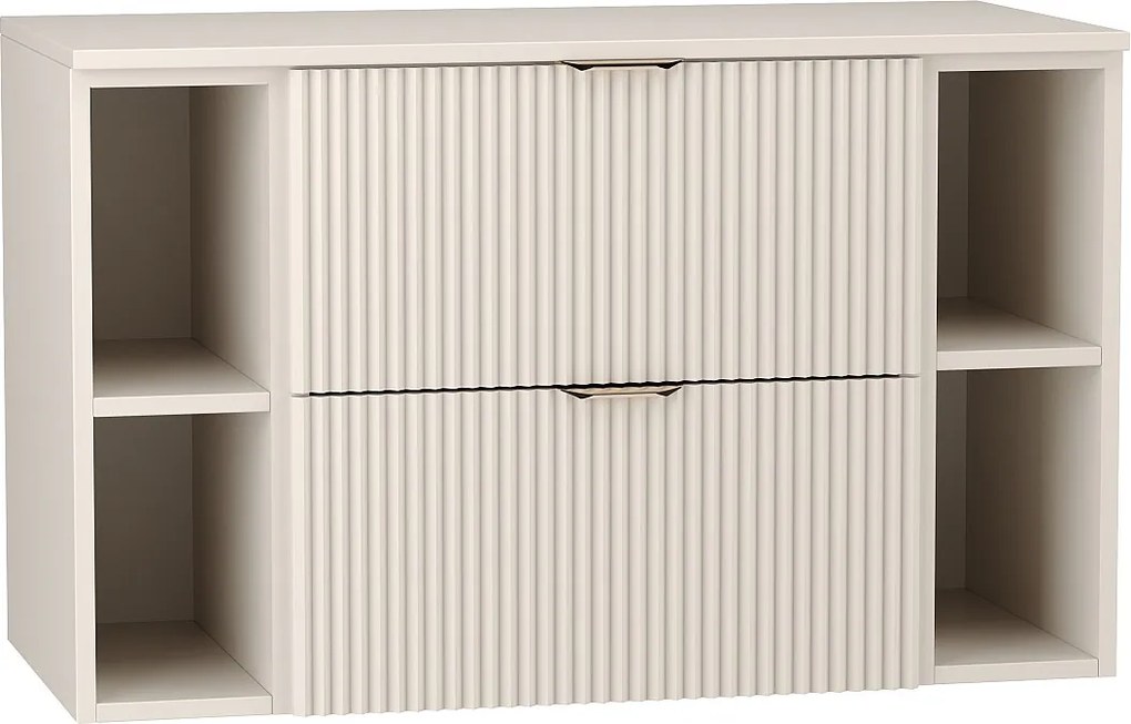 Kaszmirowy Zestaw Łazienkowy 100cm Szafka Blat Regały Ryflowane Fronty