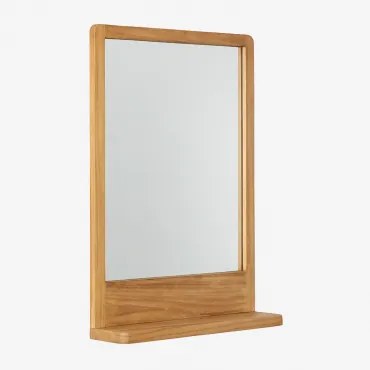 Lustro Ścienne Z Półką Z Drewna Tekowego 50x70 Cm Mazure Drewno Tekowe - Sklum