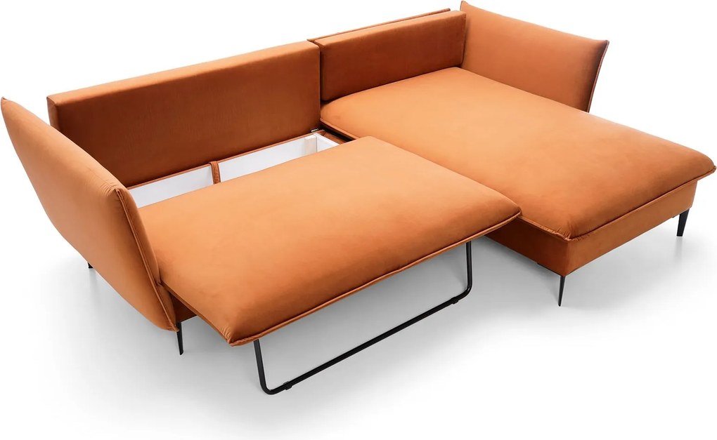 Masseno Narożnik SOLE z funkcją spania i pojemnikiem na pościel Narozniki L, Rozkładana sofa - Ceglasty, MAGIC VELVET 2213