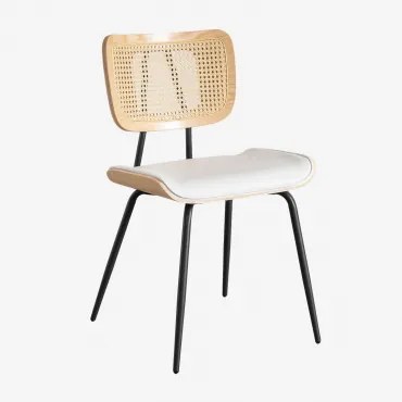 Krzesło Do Jadalni Z Drewna, Rattanu I Ekoskóry Raysa Naturalna & Sztucznej Skóry Blanco - Sklum