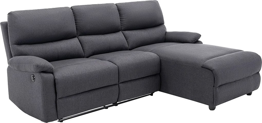 Kanapa narożna z elektryczną funkcją relax z tkaniny – kolor jasny szary – prawostronna - LUNANO