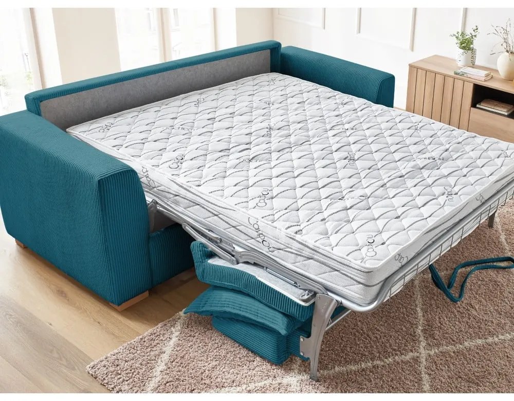 Niebieska sztruksowa rozkładana sofa 225 cm Augustin – Bobochic Paris