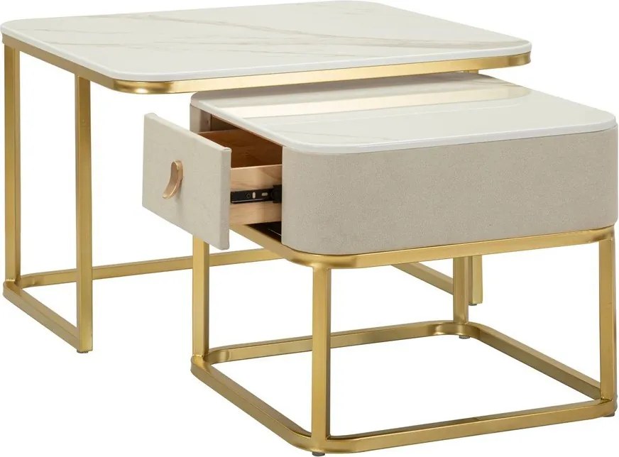 Stoliki w kremowo-złotym kolorze w dekorze marmuru zestaw 2 szt. 50x70 cm Beauty – Mauro Ferretti