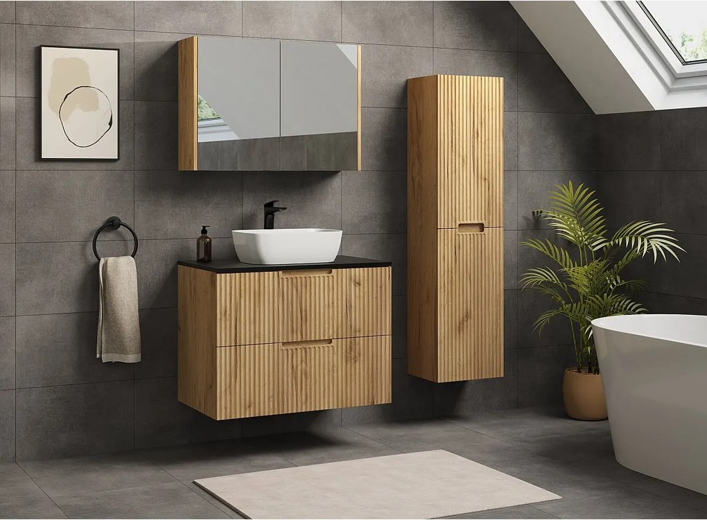 VENA Szafka łazienkowa ryflowana pod umywalkę 46 x 80 x 57 dąb craft złoty