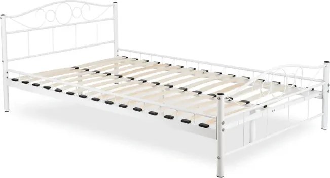 Łóżko Metalowe 140x200 cm ze Stelażem Dwuosobowe GRIFFIN Białe Loft