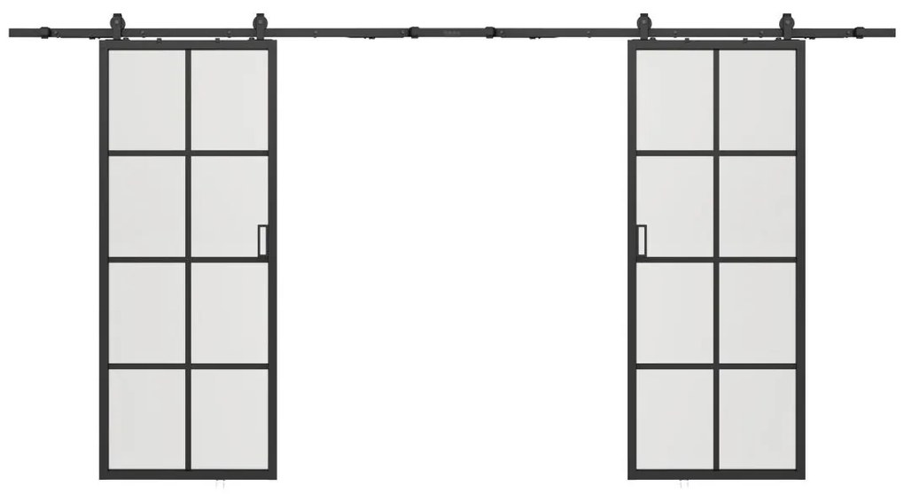 Drzwi przesuwne naścienne podwójne - aluminium i matowe szkło hartowane - 2 x wys. 205 x szer. 63 cm - WILDEN II