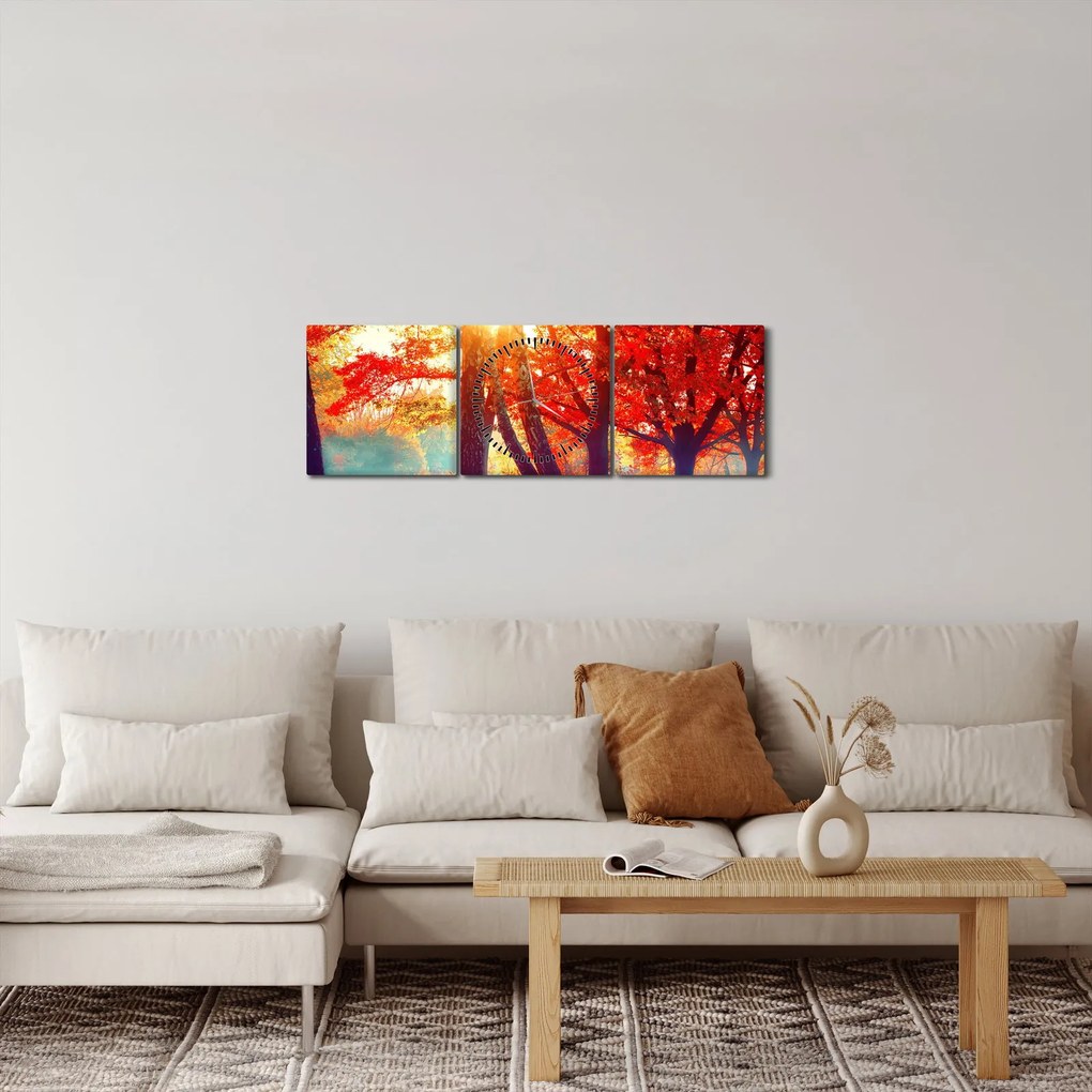 Obraz- Jesienny krajobraz (z zegarem) (90x30 cm)