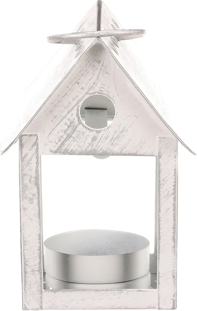 Latarnia metalowa Budka dla ptaków, biały, 11 cm