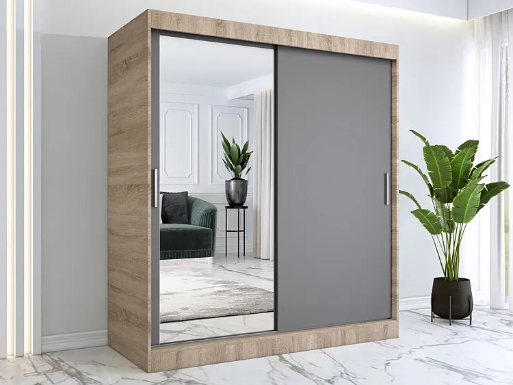 Szafa przesuwna dąb sonoma + antracyt 180 cm - Seko 5X